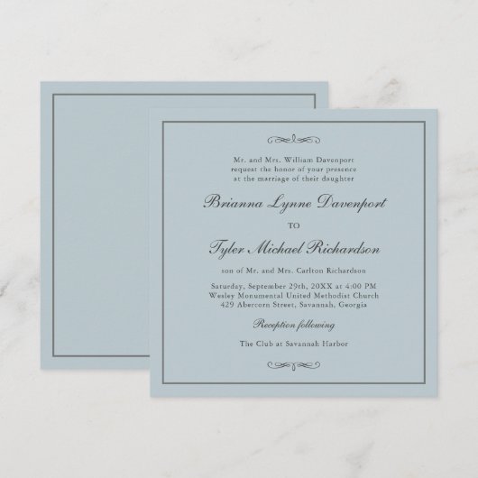 Klassieke Eenvoudige Elegantie Dusty Blue Square W Kaart (Voorkant / Achterkant)