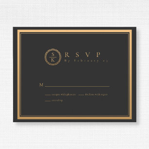 Klassieke Eenvoudige elegantie Gold Black Weddensc RSVP Kaartje