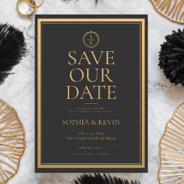 Klassieke Eenvoudige elegantie Gold Black Weddensc Save The Date