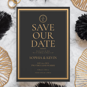 Klassieke Eenvoudige elegantie Gold Black Weddensc Save The Date