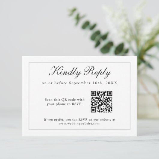 Klassieke Eenvoudige elegantie RSVP met QR-code (Staand voorkant)
