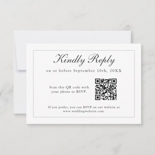 Klassieke Eenvoudige elegantie RSVP met QR-code Kaartje (Voorkant)