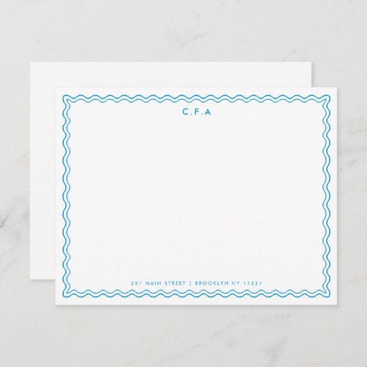 Klassieke Eenvoudige Formele Blauwe 3 Monogram Gol Notitiekaartje (Voorkant / Achterkant)