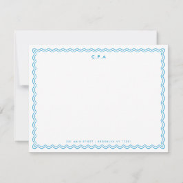 Klassieke Eenvoudige Formele Blauwe 3 Monogram Gol Notitiekaartje