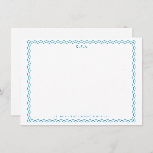 Klassieke Eenvoudige Formele Blauwe 3 Monogram Gol Notitiekaartje (Voorkant / Achterkant)