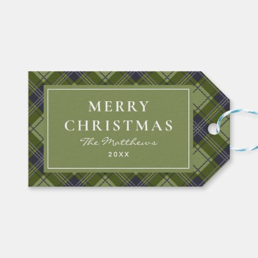 Klassieke Eenvoudige Groene Plaid Kerstmis Cadeaulabel (Voorkant (Horizontaal))