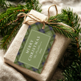 Klassieke Eenvoudige Groene Plaid Kerstmis Cadeaulabel
