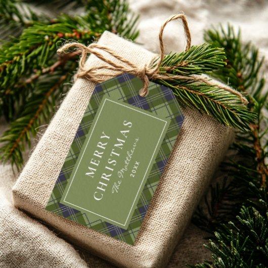 Klassieke Eenvoudige Groene Plaid Kerstmis Cadeaulabel
