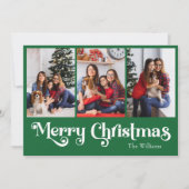 Klassieke Eenvoudige Groene Vrolijke Kerstmis Drie Feestdagenkaart (Voorkant)
