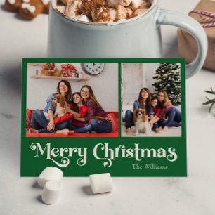 Klassieke Eenvoudige Groene Vrolijke Kerstmis Twee Feestdagenkaart