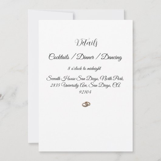 Klassieke eenvoudige huwelijksuitnodiging kaart (Achterkant)