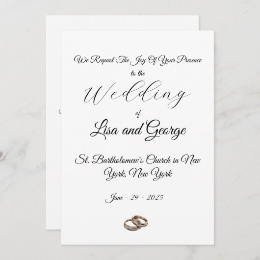 Klassieke eenvoudige huwelijksuitnodiging kaart (Voorkant / Achterkant)