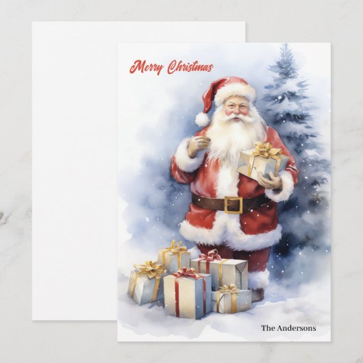 Klassieke eenvoudige kerstman met kerstcadeaus feestdagenkaart (Voorkant / Achterkant)