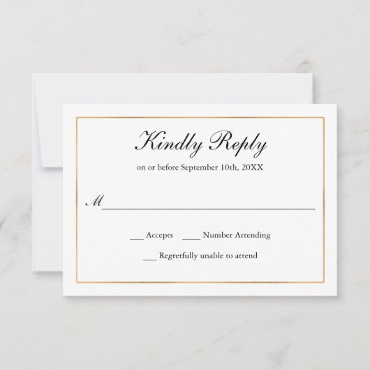 Klassieke Eenvoudige legance Gold Border RSVP (Voorkant)