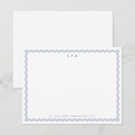 Klassieke eenvoudige marineblauwe 3-monogram golfl notitiekaartje (Voorkant / Achterkant)