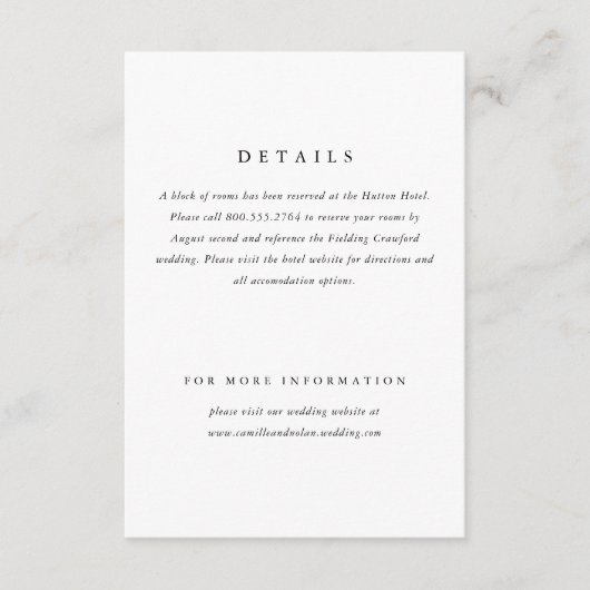 Klassieke Eenvoudige minimale buitenaardse bruilof Informatiekaartje (Voorkant)