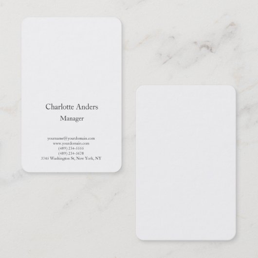 Klassieke eenvoudige minimalistische elegante wit visitekaartje (Voorkant / Achterkant)