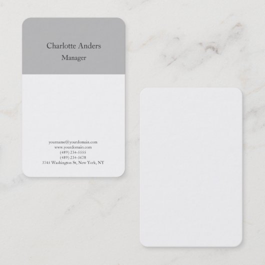 Klassieke eenvoudige minimalistische grijs wit visitekaartje (Voorkant / Achterkant)