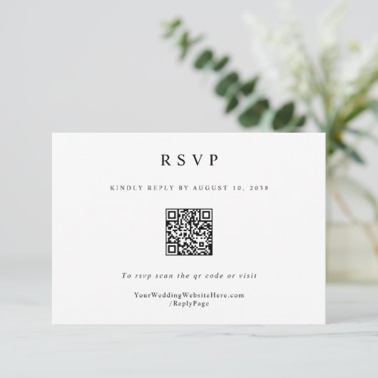 Klassieke eenvoudige, moderne QR-code voor huwelij RSVP Kaartje (Staand voorkant)