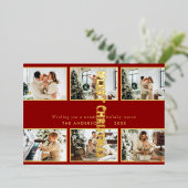 Klassieke Eenvoudige Multi Foto Kerstmis Folie Feestdagenkaart (Staand Voorkant)