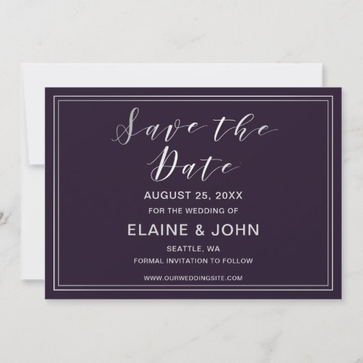 Klassieke Eenvoudige Paarse bruiloft, behalve de d Save The Date (Voorkant)