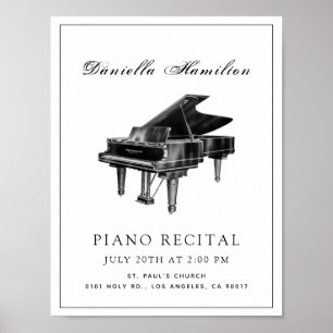 Klassieke Eenvoudige Piano Witte Recital Poster