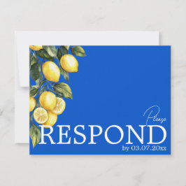 💙🍋Klassieke eenvoudige QR Azul & Limone Romance RSVP Kaartje