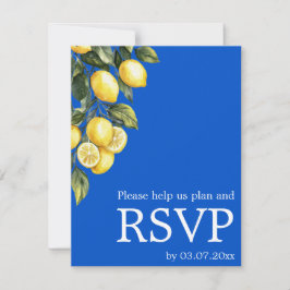💙🍋Klassieke eenvoudige QR Azul & Limone Romance RSVP Kaartje