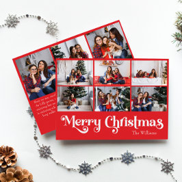 Klassieke eenvoudige rode vrolijke kerst negen fot feestdagenkaart