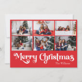 Klassieke eenvoudige rode vrolijke kerst negen fot feestdagenkaart (Voorkant)