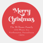 Klassieke Eenvoudige Rode Vrolijke Kerstmisenvelop Ronde Sticker (Voorkant)