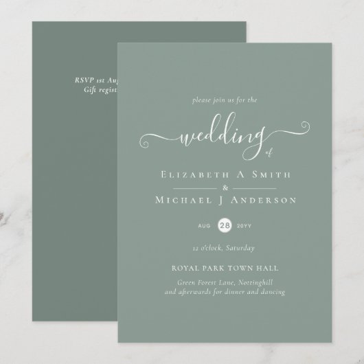 Klassieke eenvoudige SAGE GREEN Weddenschap (Voorkant / Achterkant)