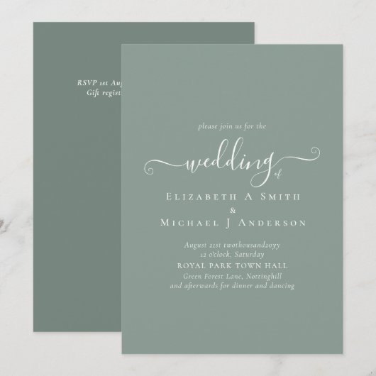 Klassieke Eenvoudige SALIE GROENE Huwelijksbudget  Kaart (Voorkant / Achterkant)