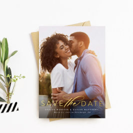 Klassieke eenvoudige save the date met één foto folie uitnodiging