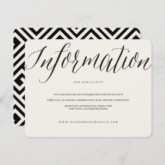 Klassieke Eenvoudige scriptgegevens moderne bruilo Informatiekaartje (Voorkant / Achterkant)