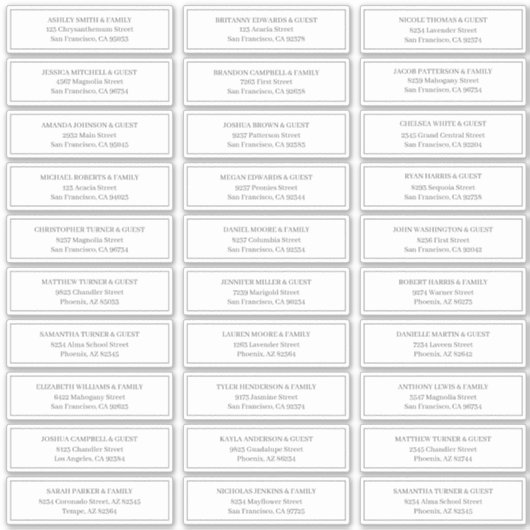 Klassieke Eenvoudige Trouw Gast Namen Adres Sticker (Voorkant)