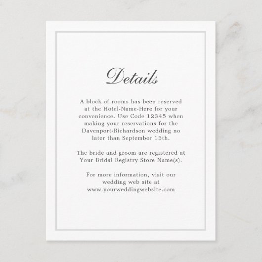 Klassieke Eenvoudige Trouw Informatie - Details Informatiekaartje (Voorkant)