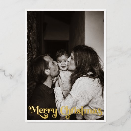 Klassieke Eenvoudige Verticale Foto Vrolijk Kerstm Folie Feestdagenkaart (Voorkant)