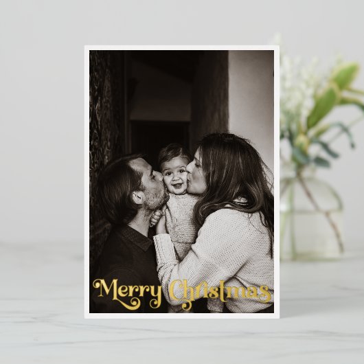 Klassieke Eenvoudige Verticale Foto Vrolijk Kerstm Folie Feestdagenkaart (Staand Voorkant)