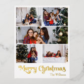 Klassieke eenvoudige vijf foto Merry Christmas Gol Folie Feestdagen Briefkaart (Voorkant)