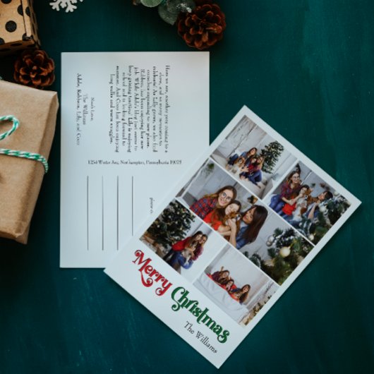 Klassieke eenvoudige vrolijke kerst verticale vijf feestdagenkaart