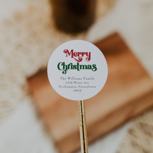Klassieke eenvoudige vrolijke kerstenvelop afdicht ronde sticker