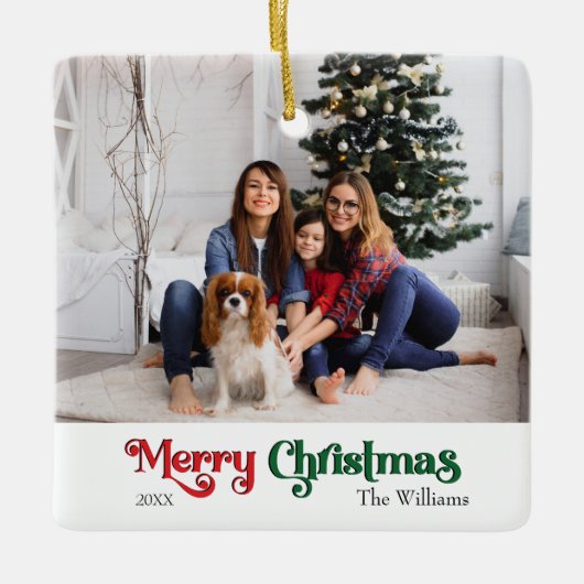 Klassieke Eenvoudige Vrolijke Kerstmis Keramisch Ornament (Voorkant)