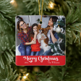 Klassieke Eenvoudige Vrolijke Kerstmis Rood Keramisch Ornament