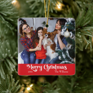 Klassieke Eenvoudige Vrolijke Kerstmis Rood Keramisch Ornament