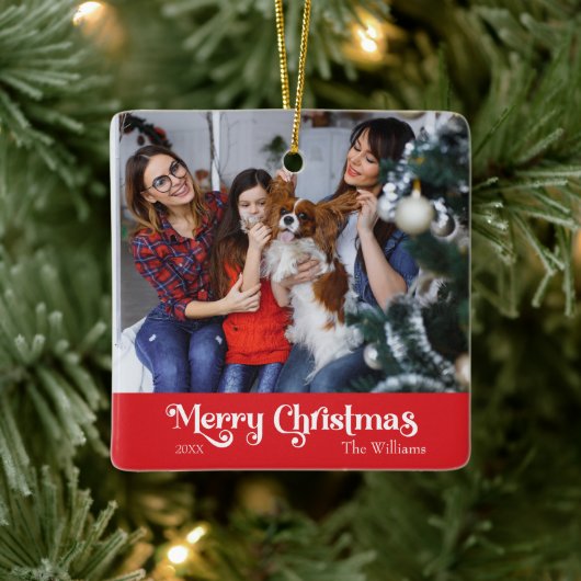 Klassieke Eenvoudige Vrolijke Kerstmis Rood Keramisch Ornament (Boom)