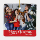 Klassieke Eenvoudige Vrolijke Kerstmis Rood Keramisch Ornament (Achterkant)