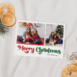 Klassieke Eenvoudige Vrolijke Kerstmis Twee Foto Feestdagenkaart<br><div class="desc">Vier het seizoen met dit unieke, klassieke eenvoudige Merry Christmas twee foto vakantie briefkaart met een vleugje charme. Het minimalistische ontwerp toont een elegant rood en groen kleurenpalet, dat de gezellige sfeer van de winter oproept. De moderne en leuke aantrekkingskracht, gecombineerd met de traditionele formulering, creëer vormen een perfecte balans...</div>