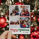 Klassieke Eenvoudige Vrolijke Kerstmis Verticale V Feestdagenkaart<br><div class="desc">Vier het seizoen met deze unieke, klassieke eenvoudige Merry Christmas verticaal vier foto vakantie kaart met een vleugje charme. Het minimalistische ontwerp toont een elegant rood en groen kleurenpalet, dat de gezellige sfeer van de winter oproept. De moderne en leuke aantrekkingskracht, gecombineerd met de traditionele formulering, creëer vormen een perfecte...</div>