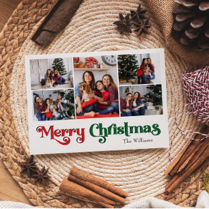 Klassieke Eenvoudige Vrolijke Kerstmis Vijf Foto Feestdagenkaart
